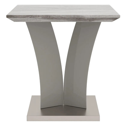 Napoli Faux Marble Side Table in Light Grey with Geometric Design