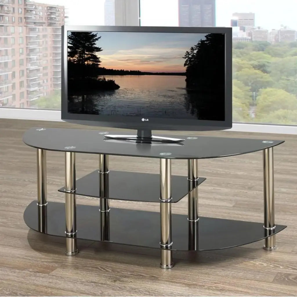 Black glass TV stand with  Chrome legs