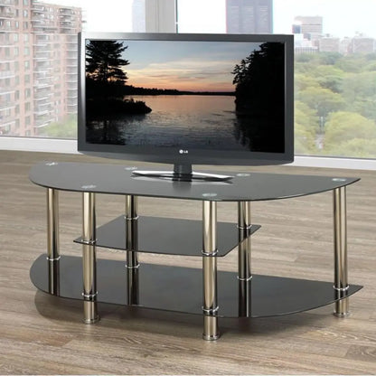 Black glass TV stand with  Chrome legs
