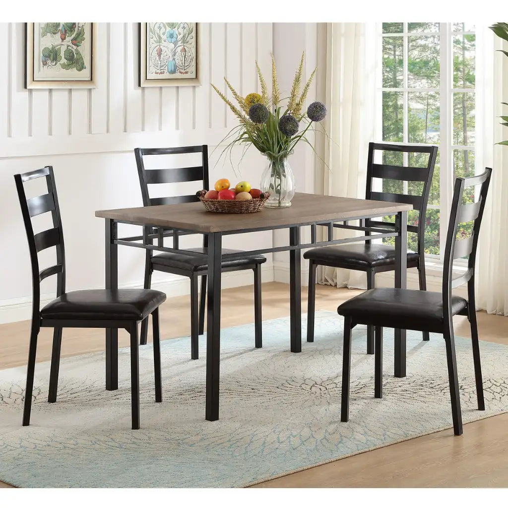 Dining room set with a wood top  table and four chairs 