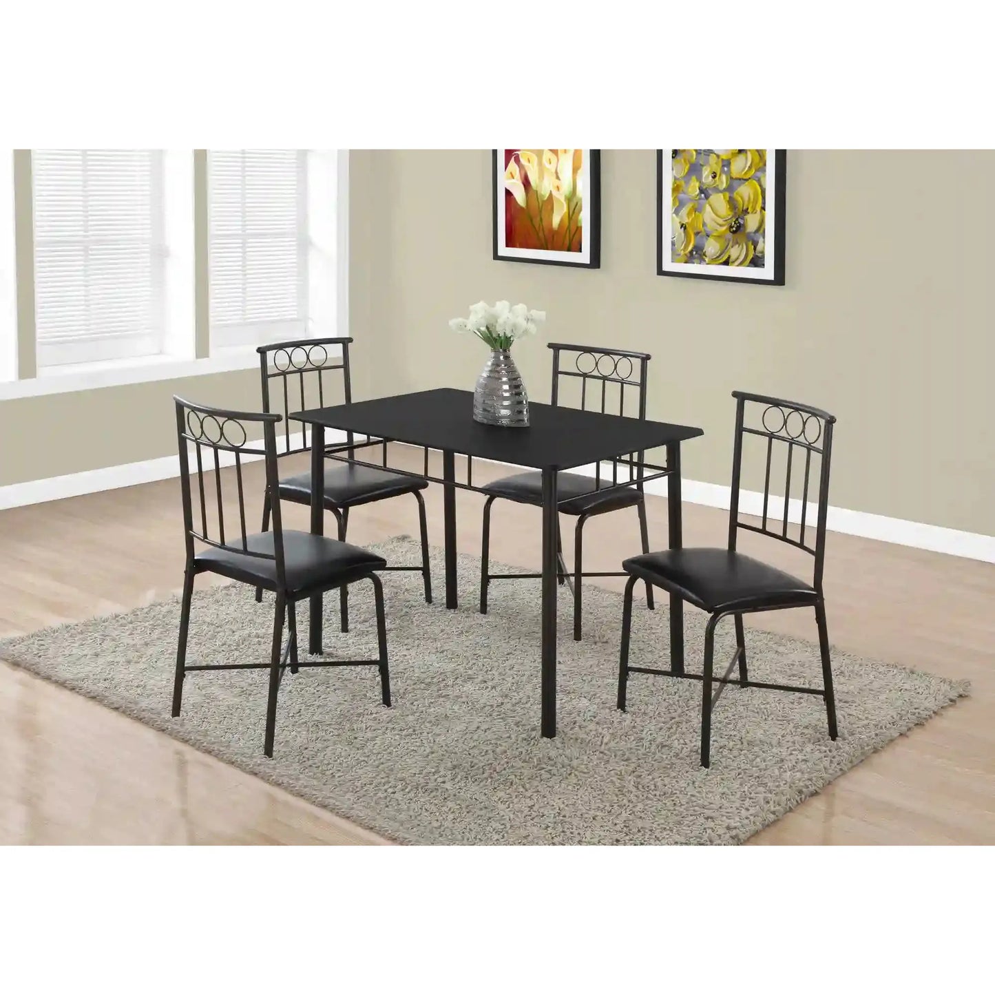 5 piece dining room set - Black Metal Table & 4  Cushioned Chairs