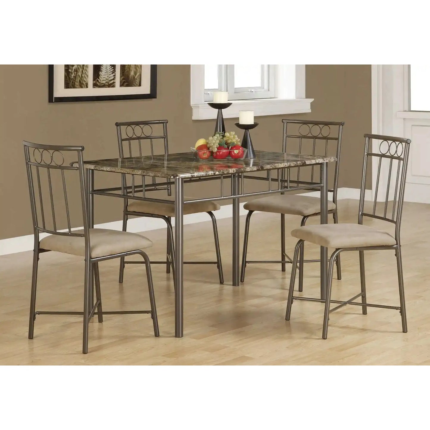5 piece dining room set - Espresso Marble Table & 4 Cushioned Chairs