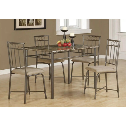 5 piece dining room set - Espresso Marble Table & 4 Cushioned Chairs