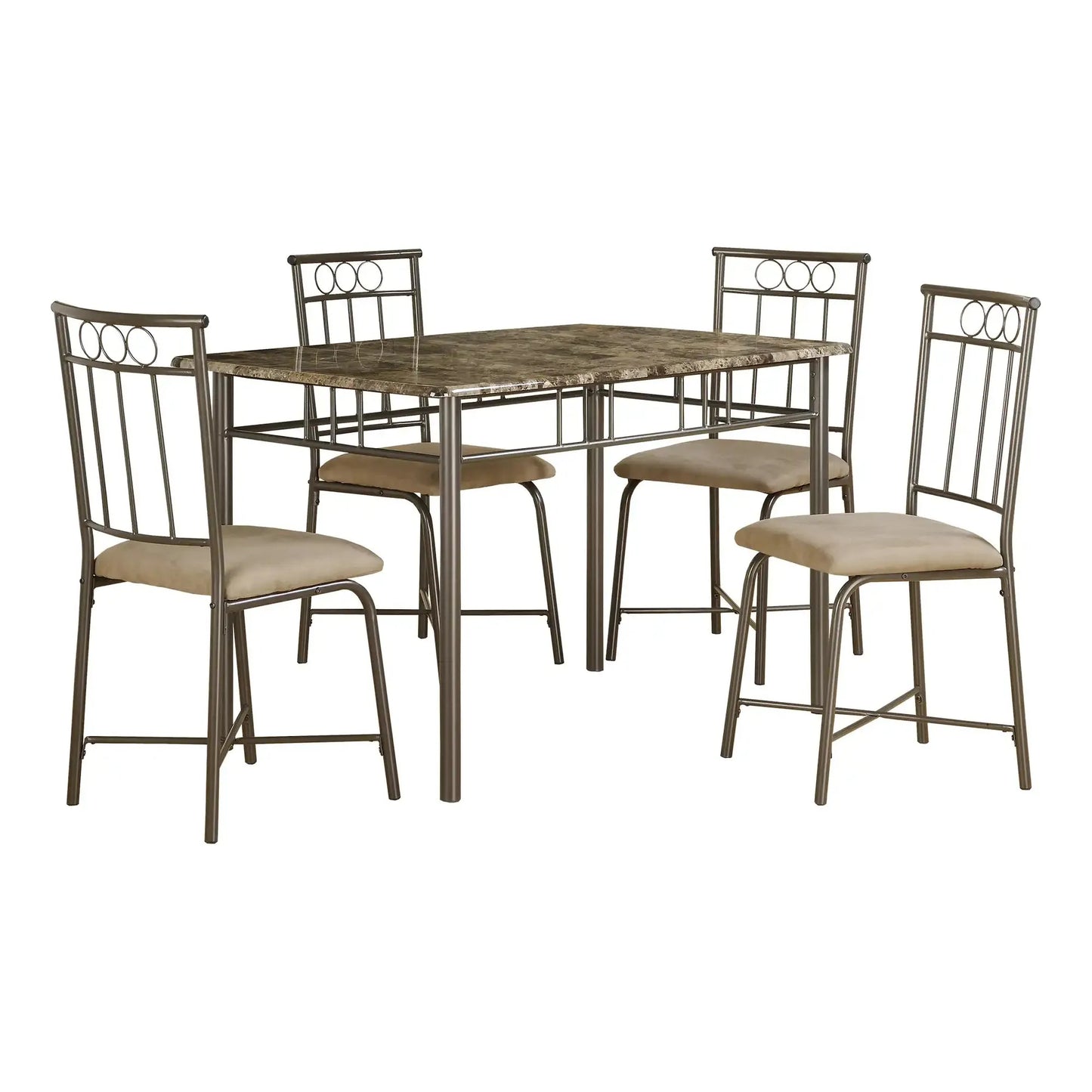 5 piece dining room set - Espresso Marble Table & 4 Cushioned Chairs