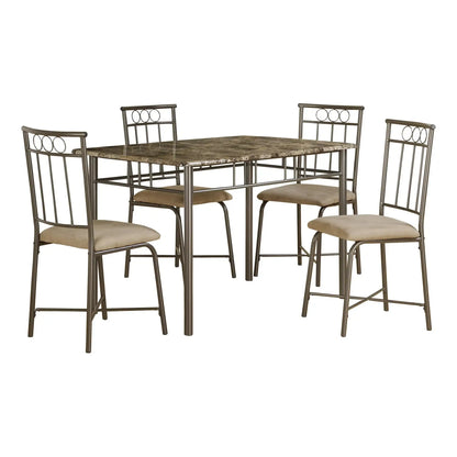 5 piece dining room set - Espresso Marble Table & 4 Cushioned Chairs