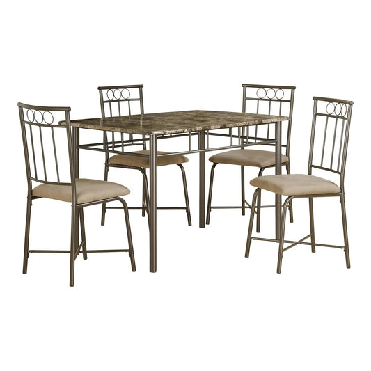 5 piece dining room set - Espresso Marble Table & 4 Cushioned Chairs