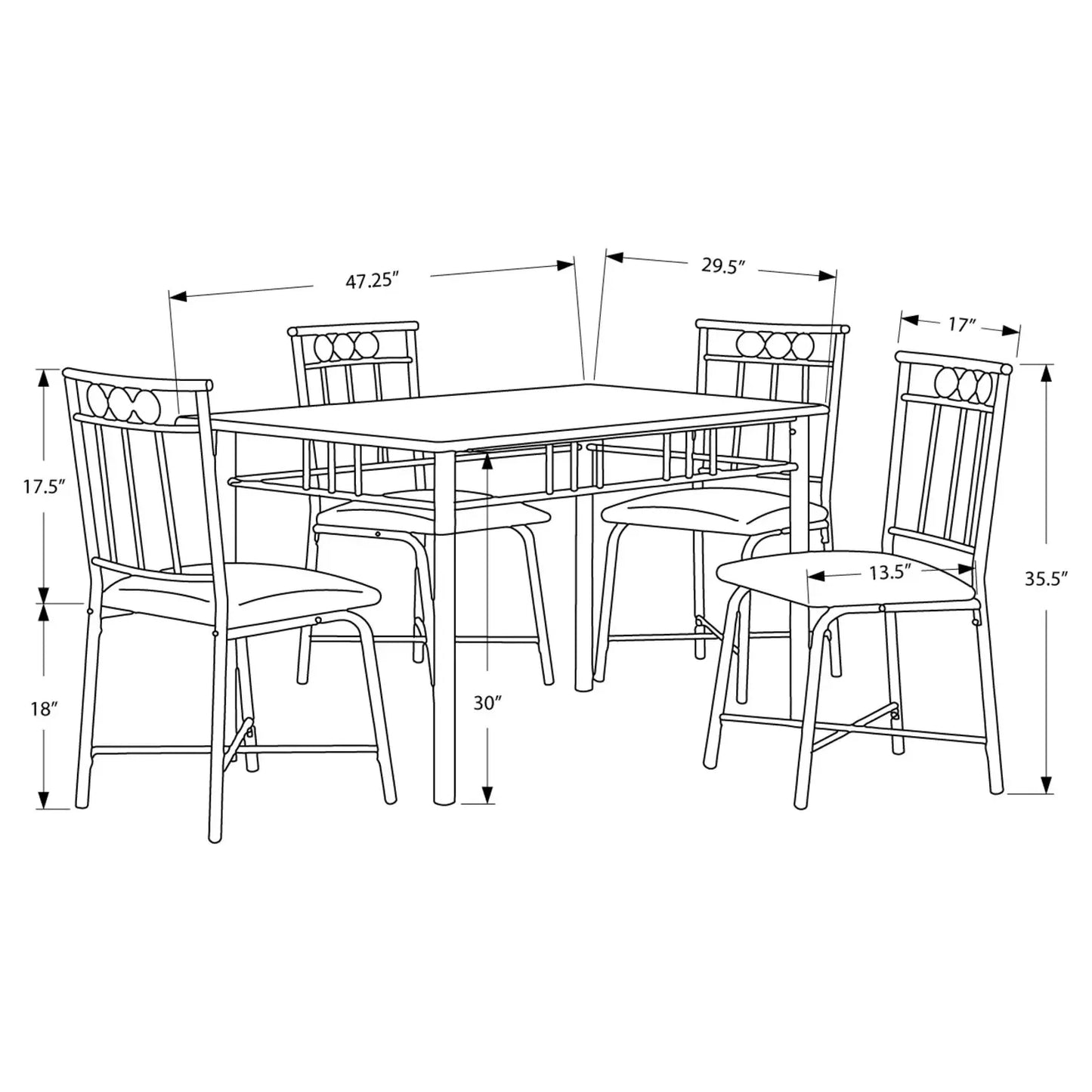 5 piece dining room set - Espresso Marble Table & 4 Cushioned Chairs