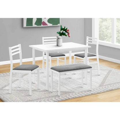 5 piece dining room set, White Laminate Table, 3 Chairs & Bench