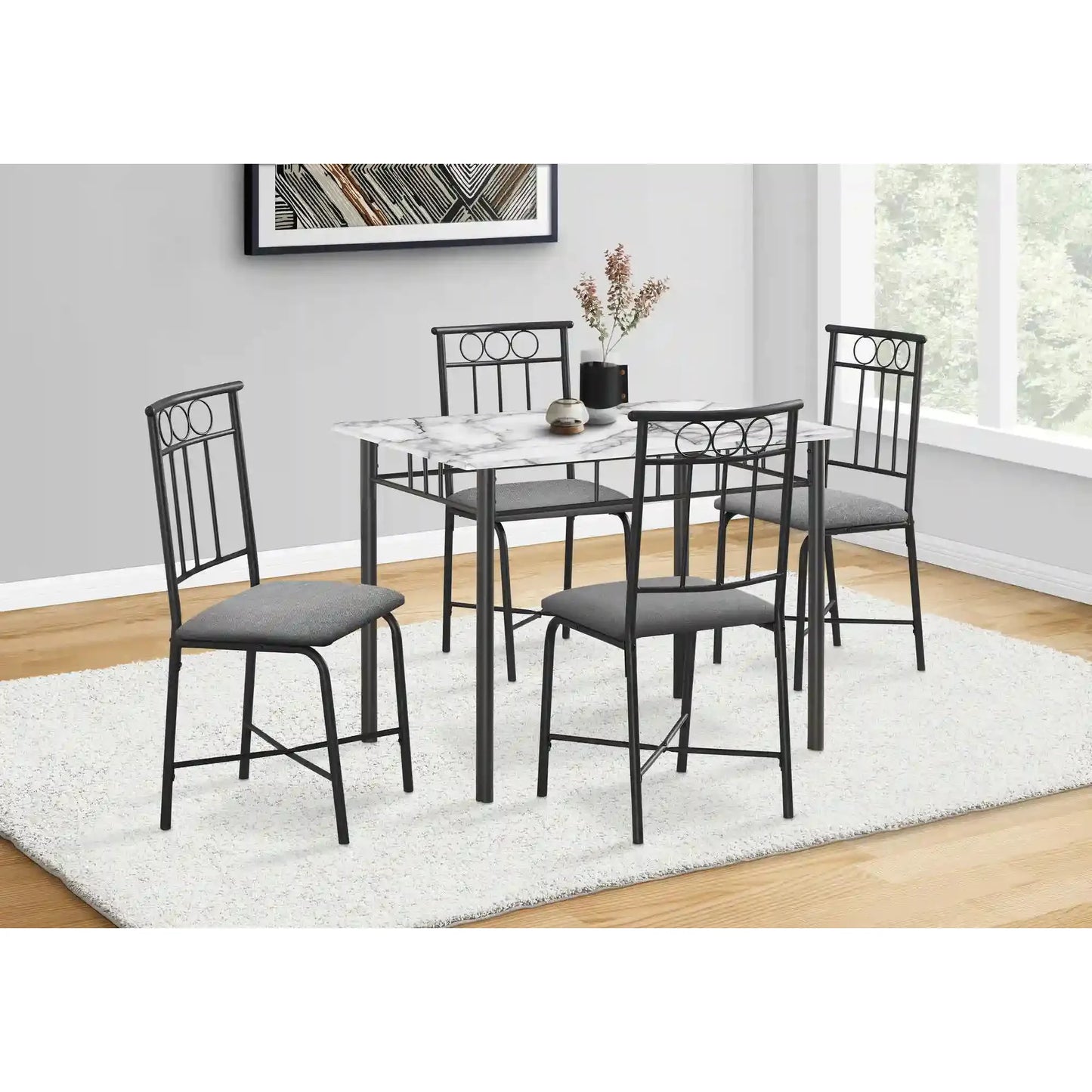 5 piece rectangular dining set - White Marble Table & 4 Cushioned Chairs