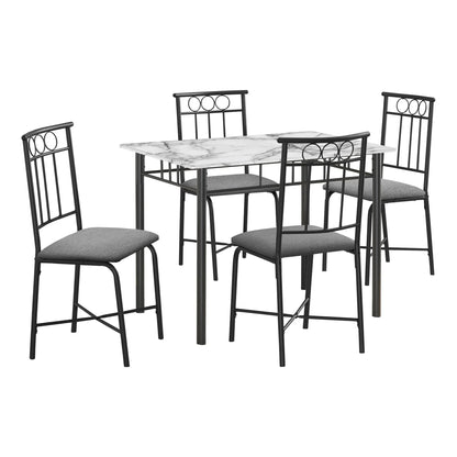 5 piece rectangular dining set - White Marble Table & 4 Cushioned Chairs