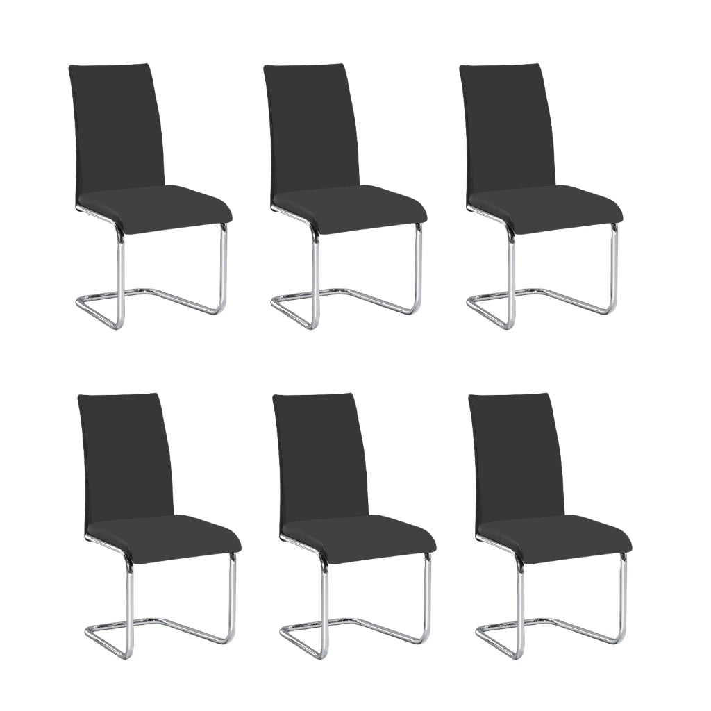 Set of six black dining chair with chrome frames 