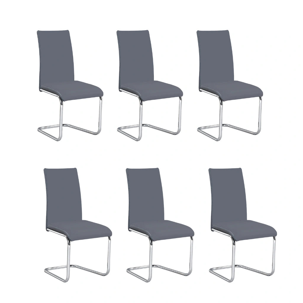 Set of six grey dining chairs with chrome frames 
