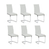 Set of six white dining chairs with chrome legs 