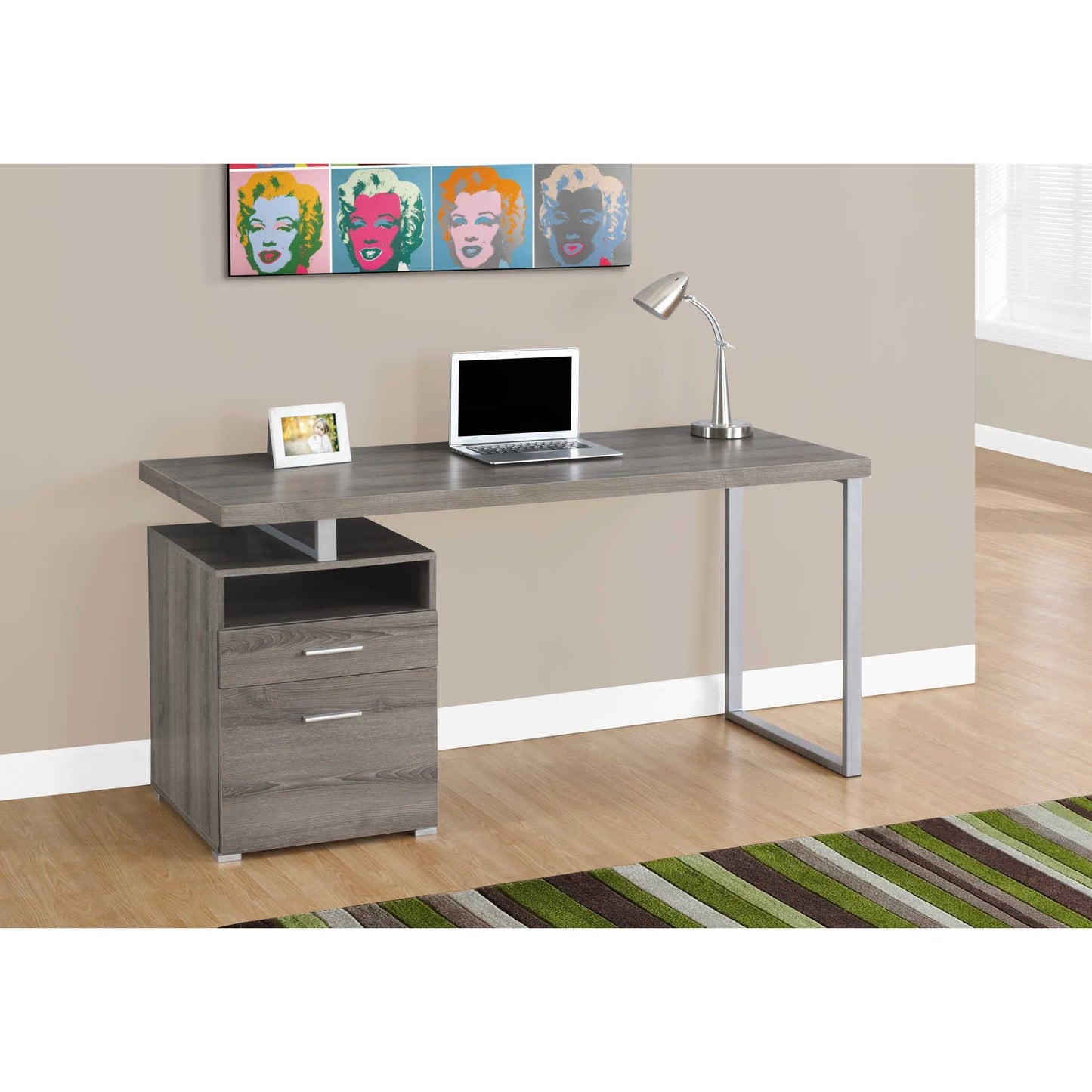 60" Computer Desk – Dark Taupe Wood-Look Finish - Reversible Design
