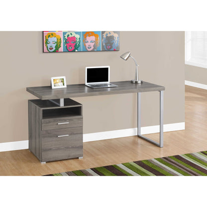 60" Computer Desk – Dark Taupe Wood-Look Finish - Reversible Design
