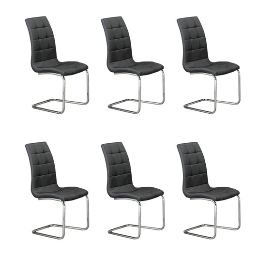 Set of six black upholstered dining chairs with chrome frames