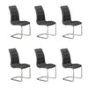 Set of six black upholstered dining chairs with chrome frames