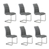 Six gray upholstered dining chairs with chrome frames 