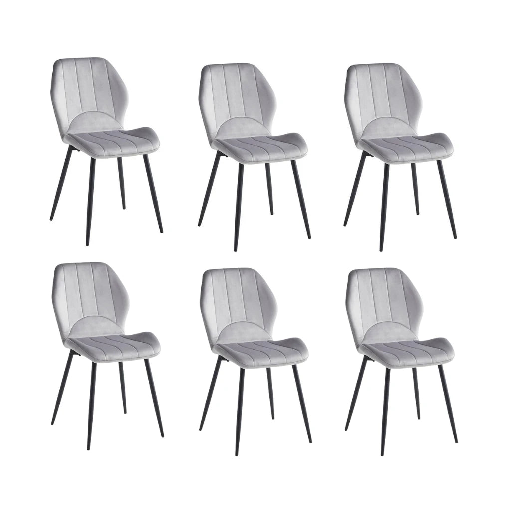 Set of six grey dining  chairs with black legs 