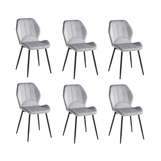 Set of six grey dining  chairs with black legs 