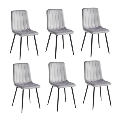 Set of six gray striped dining chairs with black legs 