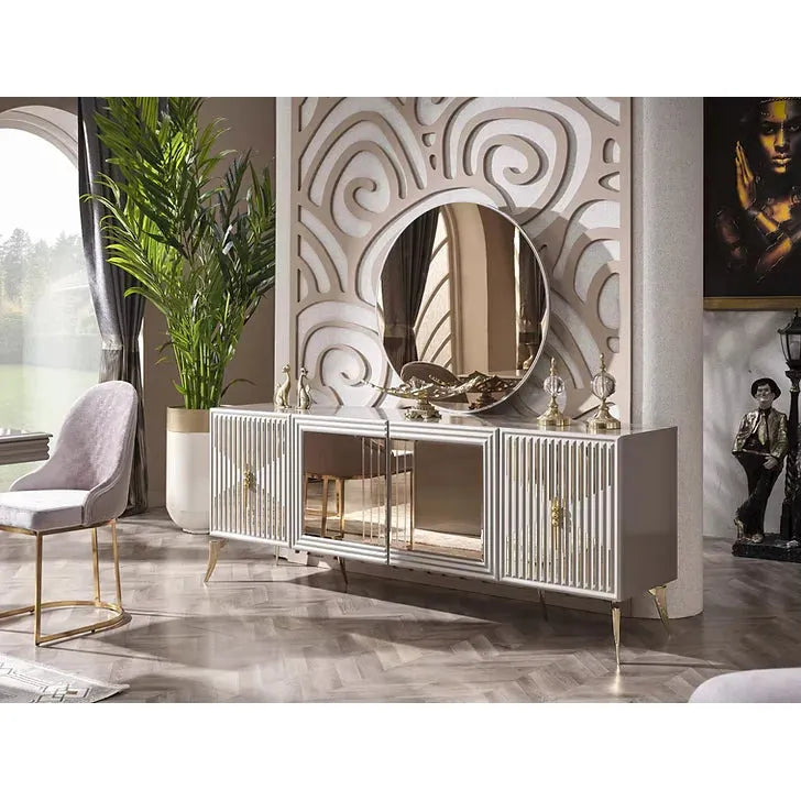 NEHIR 6-Piece Dining Set – Wood Painted Table with Metal Accents