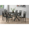 Dining room set with a Grey table and six Black PU chairs 