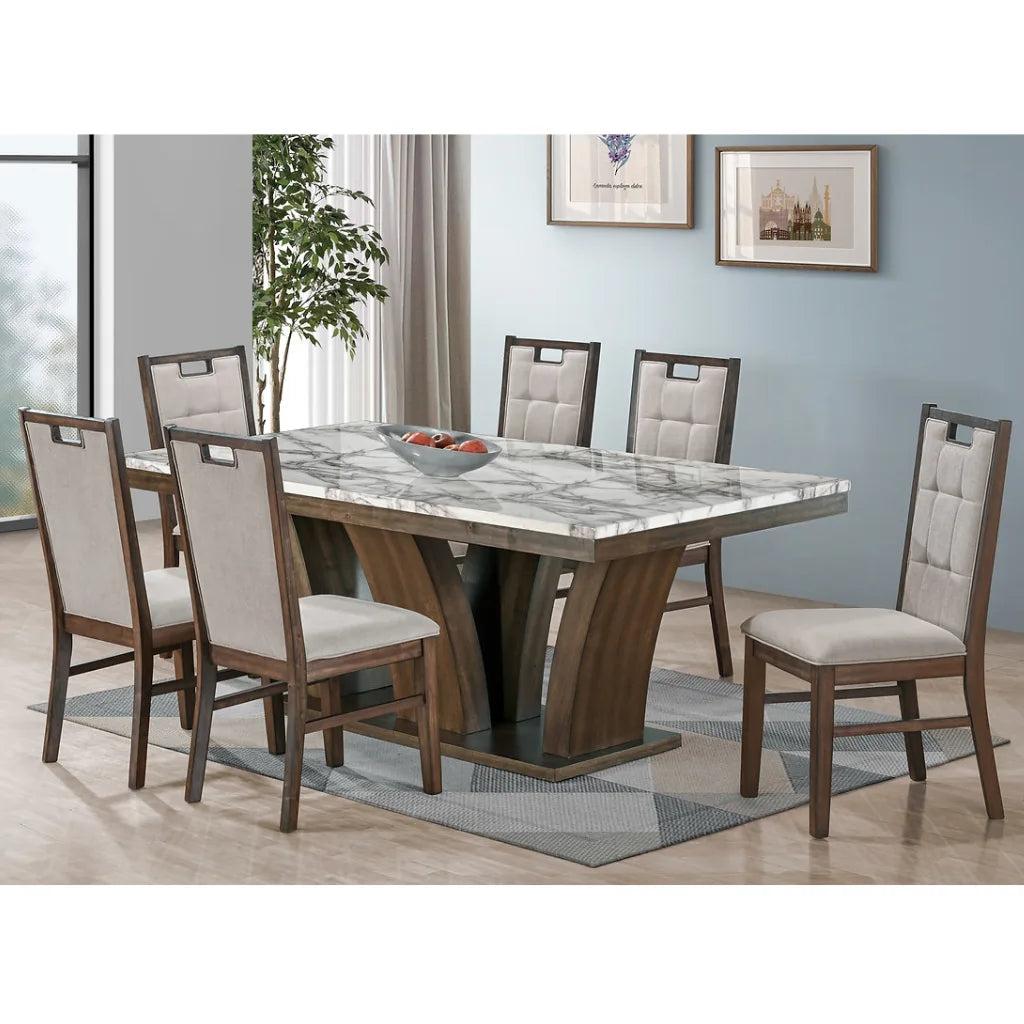 Rubber wood Dining room set with marble table and wooden chairs