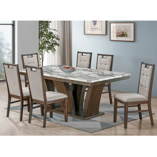 Rubber wood Dining room set with marble table and wooden chairs