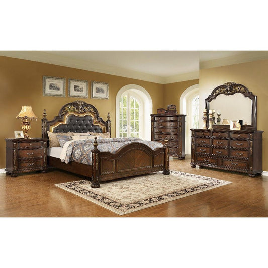 Kelly Anne 8-Piece Bedroom Set with Tufted Leather Headboard and Sleek Victorian Finish