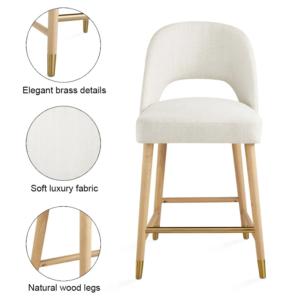 Abigail Ivory Linen Counter Chair with Gold Accents