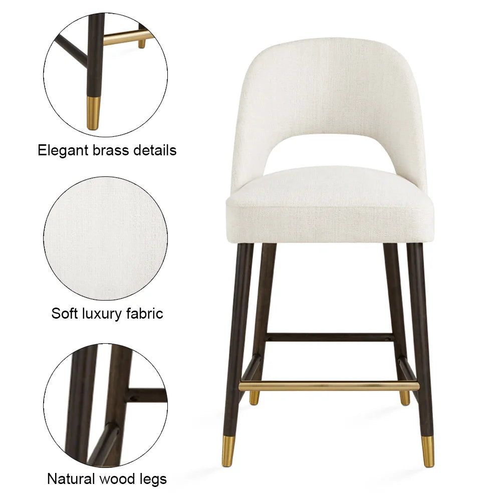 Abigail Ivory Linen Counter Chair with Gold Accents