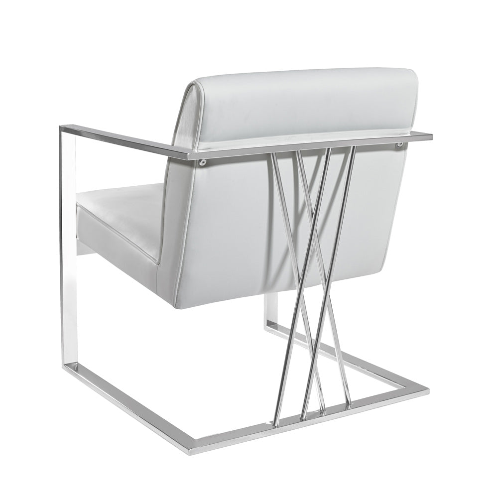 White Faux Leather Accent Chair with  Sturdy Steel Frame