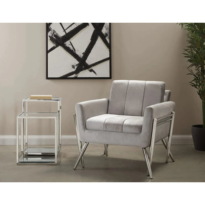 Modern Grey Velvet Accent Chair  with Criss-Cross Legs. Buy this from Montreal or Québec 