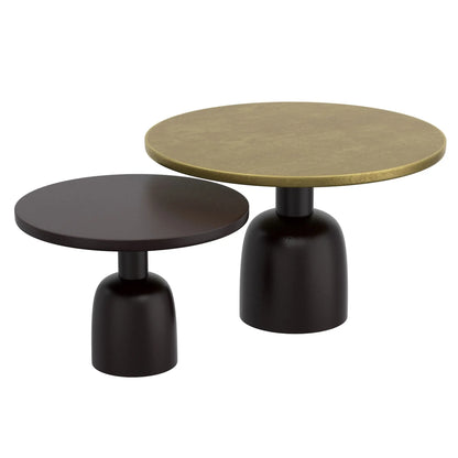 Adira 2pc Nesting Coffee Table Set in Antique Gold & Black Metal