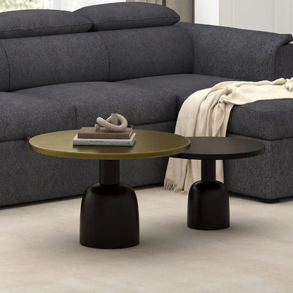 Adira 2pc Nesting Coffee Table Set in Antique Gold & Black Metal