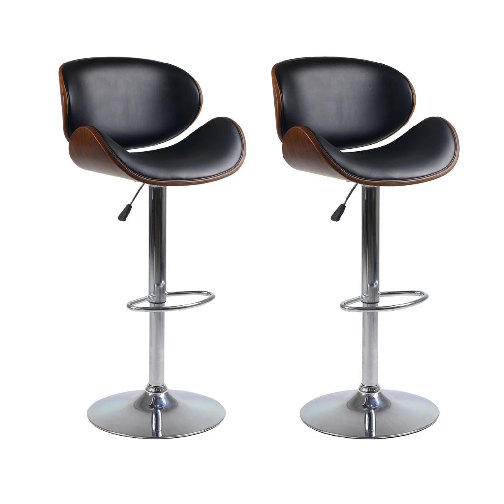Set Of Two black leather bar stools