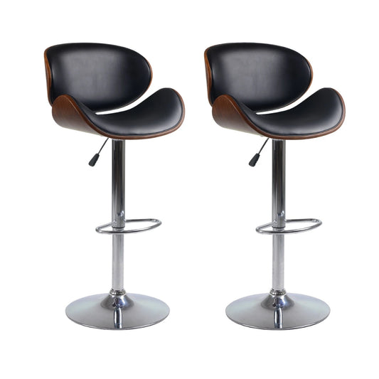 Set Of Two black leather bar stools
