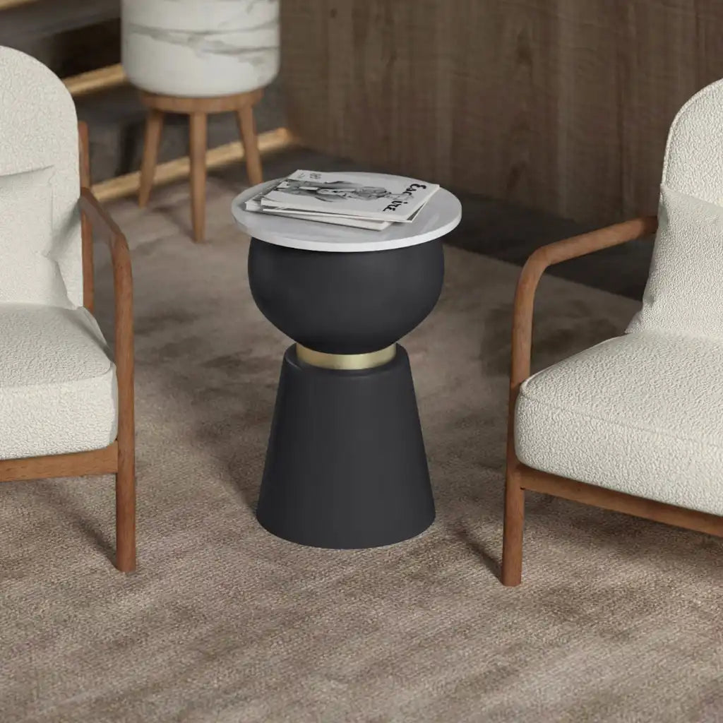 Alora Marble Accent Table in Black, White & Gold