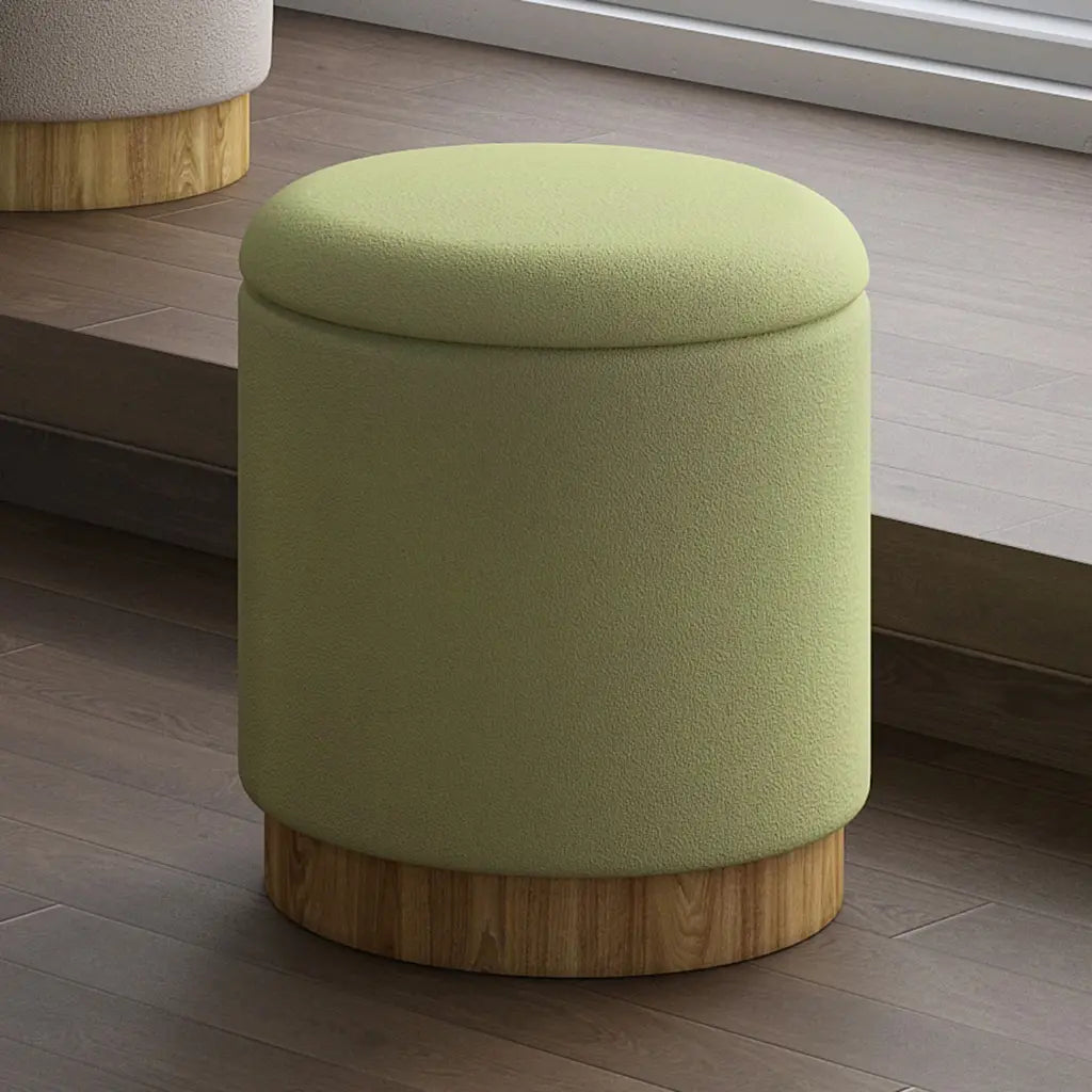 Alya Round Storage Ottoman with Lid – Natural Wood Base, Fabric Top