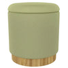 Alya Round Storage Ottoman with Lid – Natural Wood Base, Fabric Top