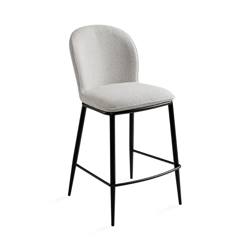 Angie Grey Upholstered Counter Stool with Black Metal Legs