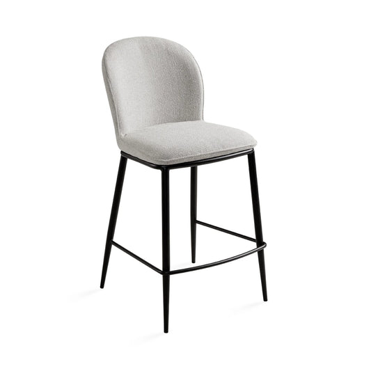 Angie Grey Upholstered Counter Stool with Black Metal Legs