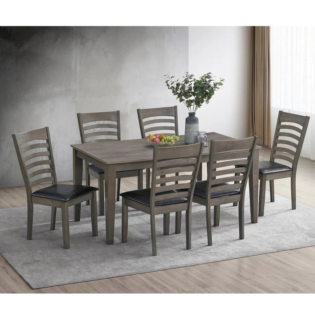 Wooden dining table set with six chairs 