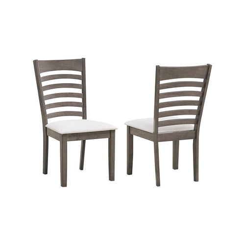 wooden dining chairs with white cushioned seats 