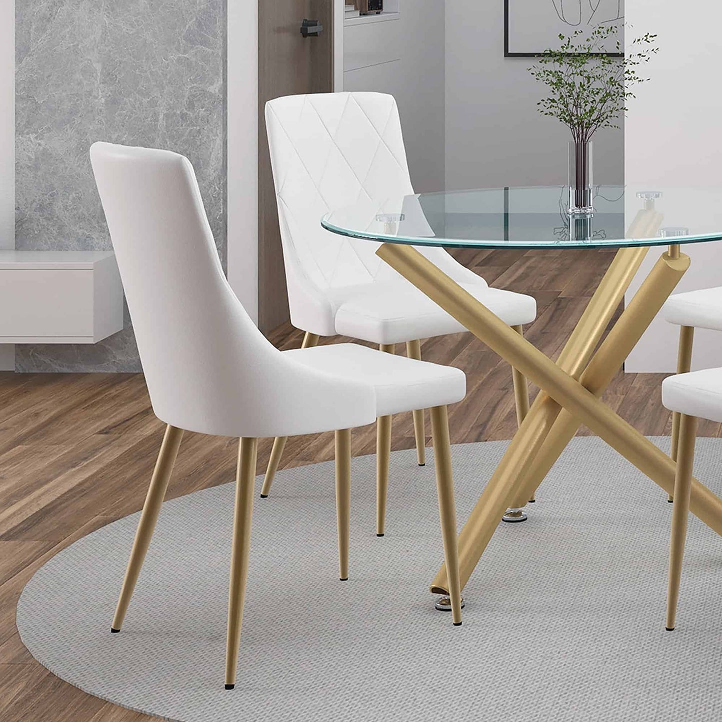 Antoine Modern Side Chair in Faux Leather with Metal Legs - Set of 2