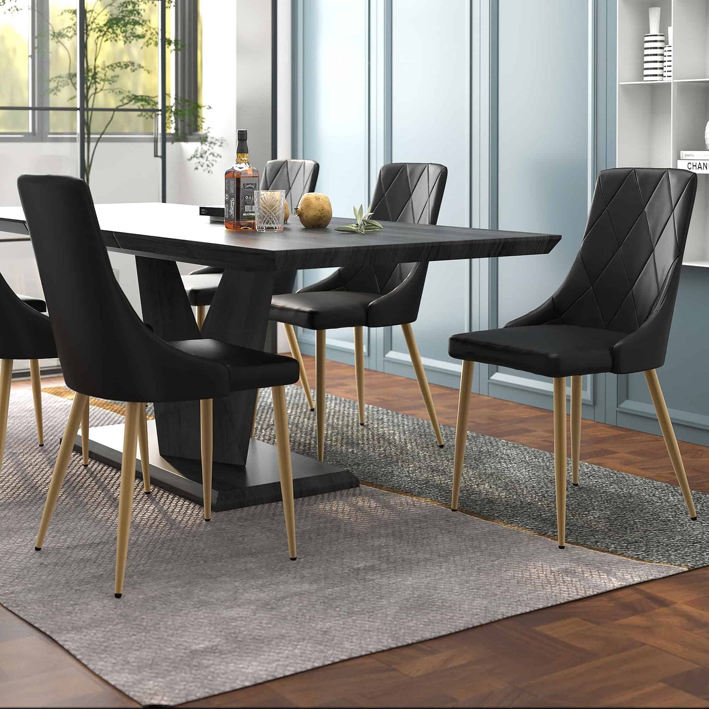 Antoine Modern Side Chair in Faux Leather with Metal Legs - Set of 2