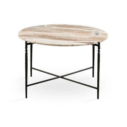 Arlo Marble Top Coffee Table – Elegant Design with Iron Hammered Legs