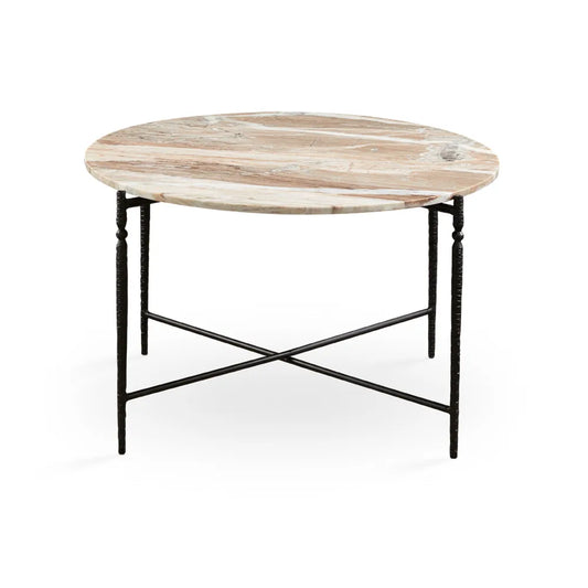 Arlo Marble Top Coffee Table – Elegant Design with Iron Hammered Legs