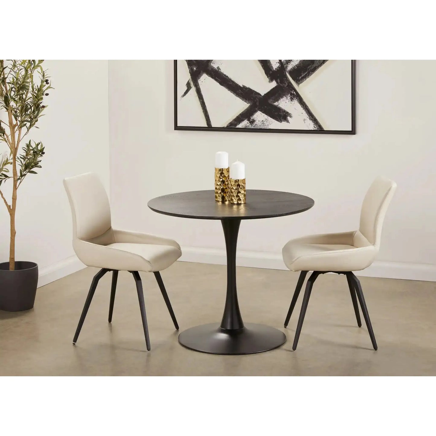 Tulip Ash Veneer Dining Table – Sleek 36" Table with Black Metal Legs